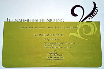 Zertifikat: Teilnahmebescheinigung Schmerztherapie