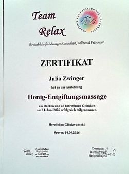 Zertifikat: Honig-Entgiftungsmassage