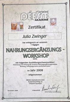 Zertifikat: Nahrungsergänzungs-Workshop