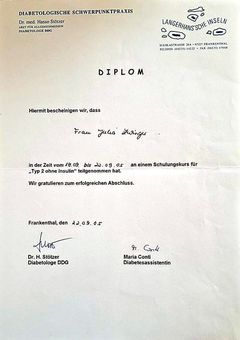 Diplom – Schulungskurs „Typ 2 ohne Insulin“
